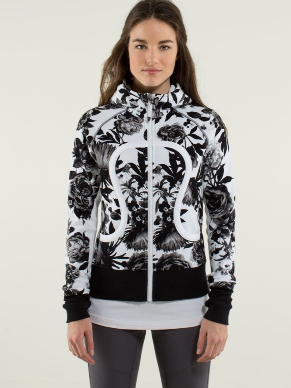 Lululemon Brisk Bloom Black White Floral Scuba Hoodie, 4